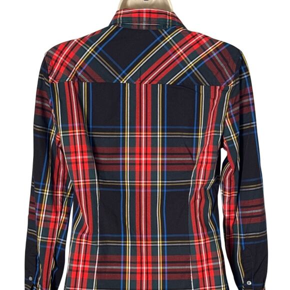 J. Crew Women's Slim Stretch Perfect Shirt in Black Stewart Tartan Plaid Size 2 - Picture 13 of 13